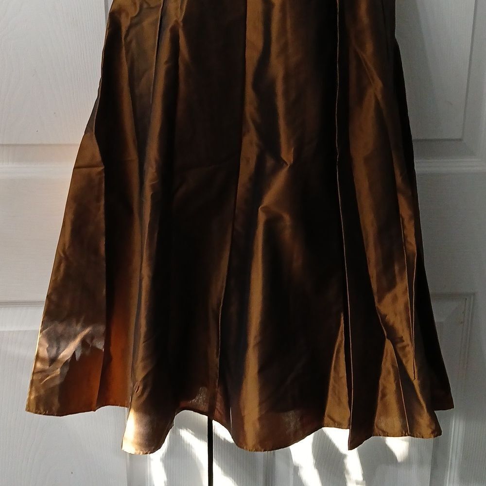 Talbots Pure silk bronze Iridescent Pleated A-Line Full Midi Skirt Sz 6P - Picture 2 of 6